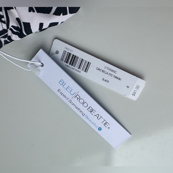 NWT Soma Bleu Rod Beattie Black White Floral Ciao Bella Tankini Swim Top Size 4 - Picture 2 of 8